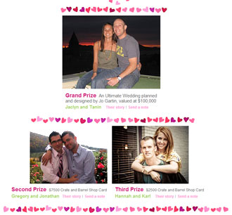 Screen shot of winners from Crate & Barrell's ''Ultimate Wedding Contest''