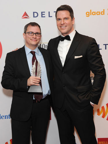 Metro Weekly’s Chris Geidner (l) with MSNBC’s Thomas Roberts
