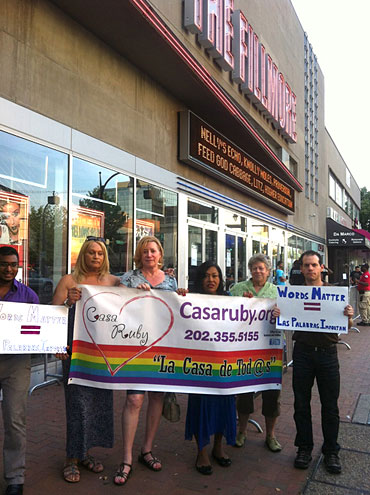 Dana Byer, Ruby Corado (center) and other LGBT activists protest Molotov at the Fillmore Silver Spring.  
