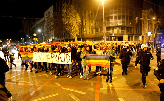 LGBT-equality activists march in Serbia, Sept. 27