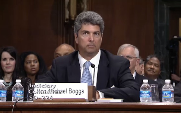 Image: Michael Boggs testifies at his May 13 confirmation hearing. Credit: Senate Judiciary Committee.