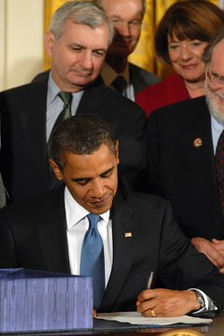 President Barack Obama signs the Matthew Shepard and James Byrd Jr. Hate Crimes Prevention Act into law.