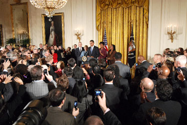 President Obama speaks at a reception marking the enactment of LGBT inclusive hate crimes legislation.