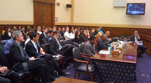 Julius Kaggwa, seated at table second from left, testifies at the Tom Lantos Human Rights Commission Hearing on Uganda's proposed Anti-Homosexuality Bill on Thursday, Jan. 21.