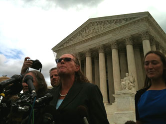 Margie Phelps of the Westboro Baptist Church speaks to reporters outside the U.S. Supreme Court on Wednesday