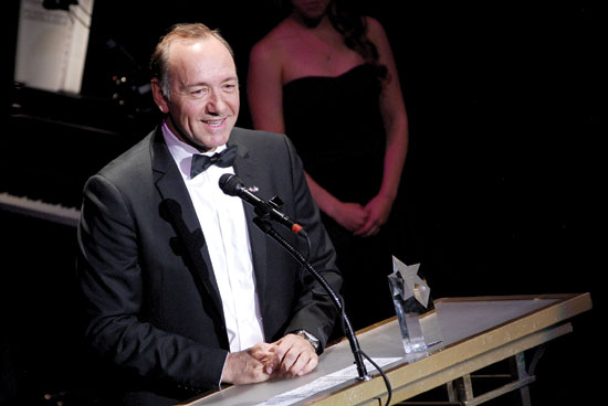 Photo caption: Kevin Spacey accepts a special Helen Hayes Award at Monday's event