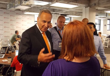 Chuck ShumerNew York Sen. Chuck Schumer speaks with a blogger at Charlotte's Democratic National Convention