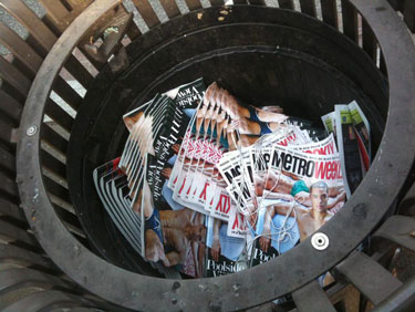 Copies of Metro Weekly thrown in trash by vandal