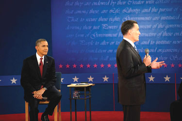 Obama and Romney at the second Presidential debate