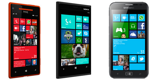 HTC 8X, Nokia Lumia 920 and Samsung ATIV S