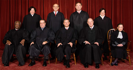 Supreme Court: (L to R) Thomas, Sotomayor, Scalia, Breyer, Roberts, Alito, Kennedy, Kagan and Ginsburg