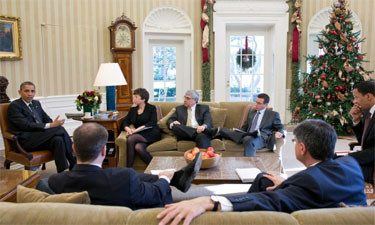 President Barack Obama meets with senior advisors
