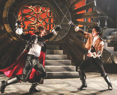 Three Musketeers: Peter Pereyraas as Rochefort and Dallas Tolentinoas as D'Artagnan
