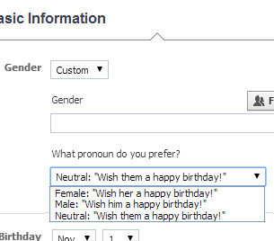 Facebook gender options