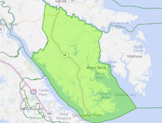 Gloucester County (Map courtesy of Dave Bradlee via Dave's Redistricting App.)