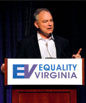 U.S. Sen. Tim Kaine at Equality Virginia's 12th Annual Commonwealth Dinner (April 2015).