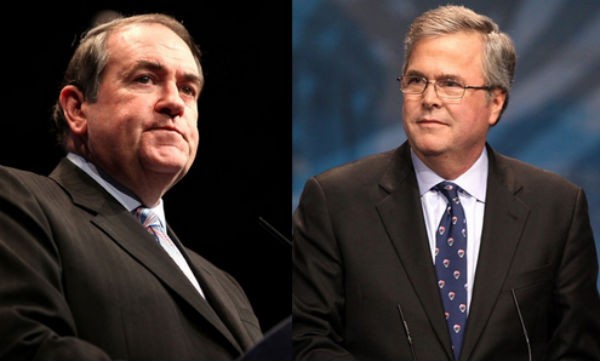 Former Arkansas Gov. Mike Huckabee and former Florida Gov. Jeb Bush (Photo: Gage Skidmore, via Wikimedia Commons).