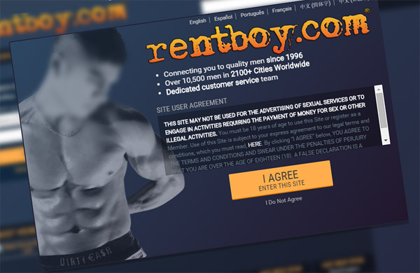 Landing page of rentboy.com - via Archive.org