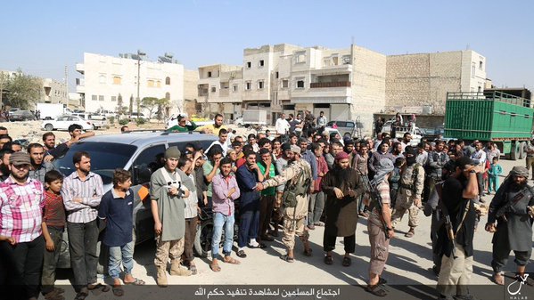 A large crowd waits to stone the two men to death