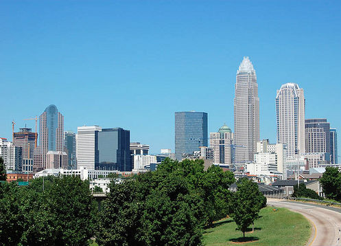 Skyline of the city of Charlotte, N.C. (Bz3rk, via Wikimedia Commons).