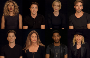 Laverne Cox, Colton Haynes, Sarah Paulson, Chris Pine, Matt Bomer, Caitlyn Jenner, Kid Cudi, and Lady Gaga - Photo: HRC / YouTube