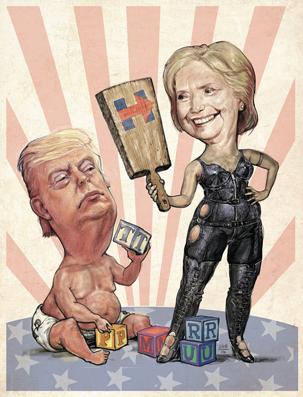 Donald Trump and Hillary Clinton -- Illustration: Scott G. Brooks