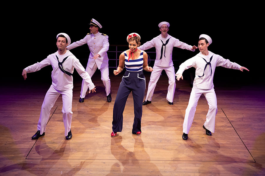 Mickey Orange, Ben Gunderson, Soara-Joye Ross, Brent McBeth, and Nicholas Yenson in Anything Goes. Photo by Maria Baranova