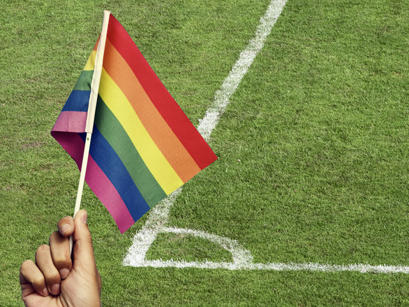 Pride flag, field, soccer, pitch