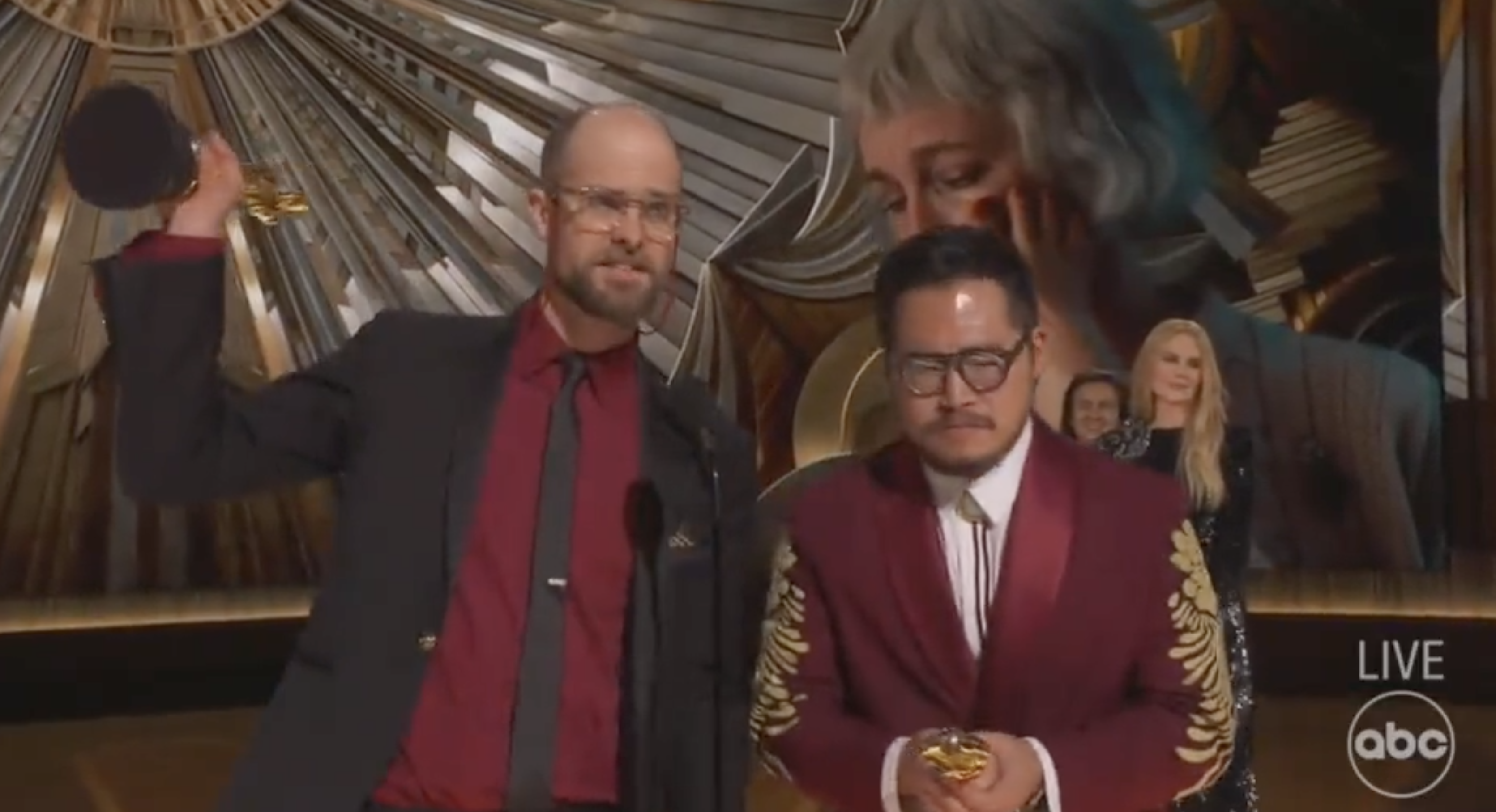 Daniel Scheinert and Daniel Kwan accepting their Best Direction Oscar - Photo: ABC Screenshot