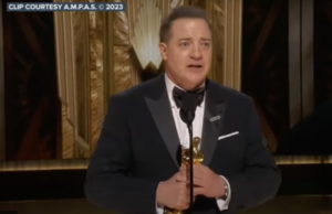Brendan Fraser accepting his Best Acting Oscar for The Whale.
