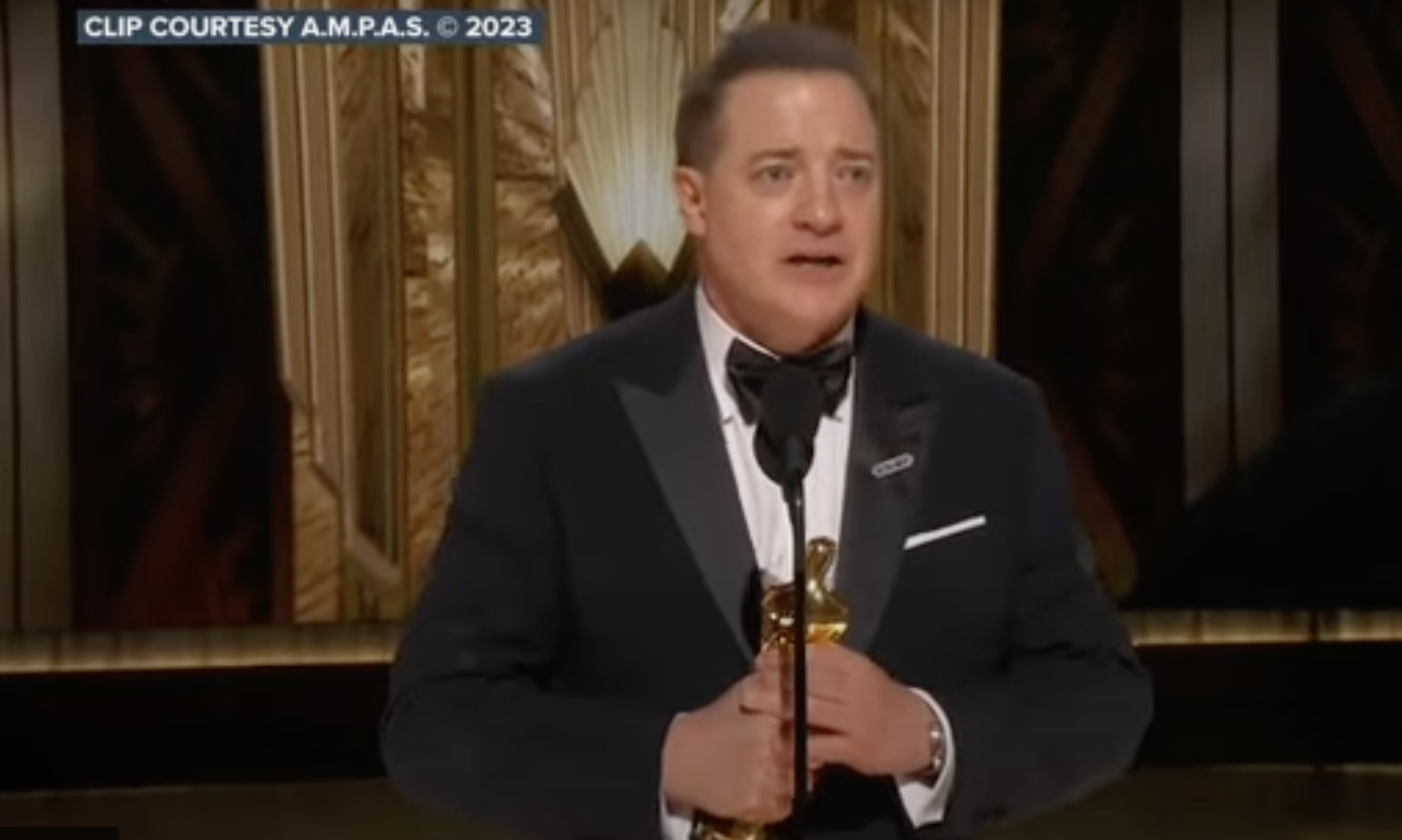 Brendan Fraser accepting his Best Acting Oscar for The Whale.