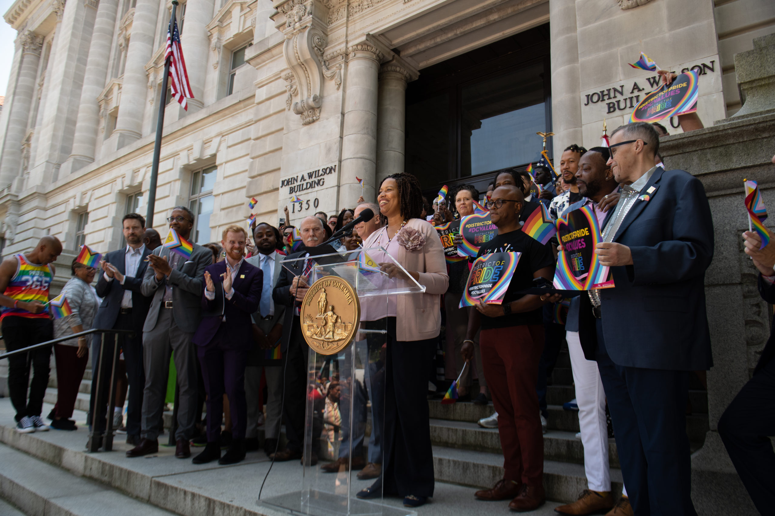 Mayor Muriel Bowser speaks at the Pride flag-raising ceremony - Photo: Khalid.Naji-Allah
