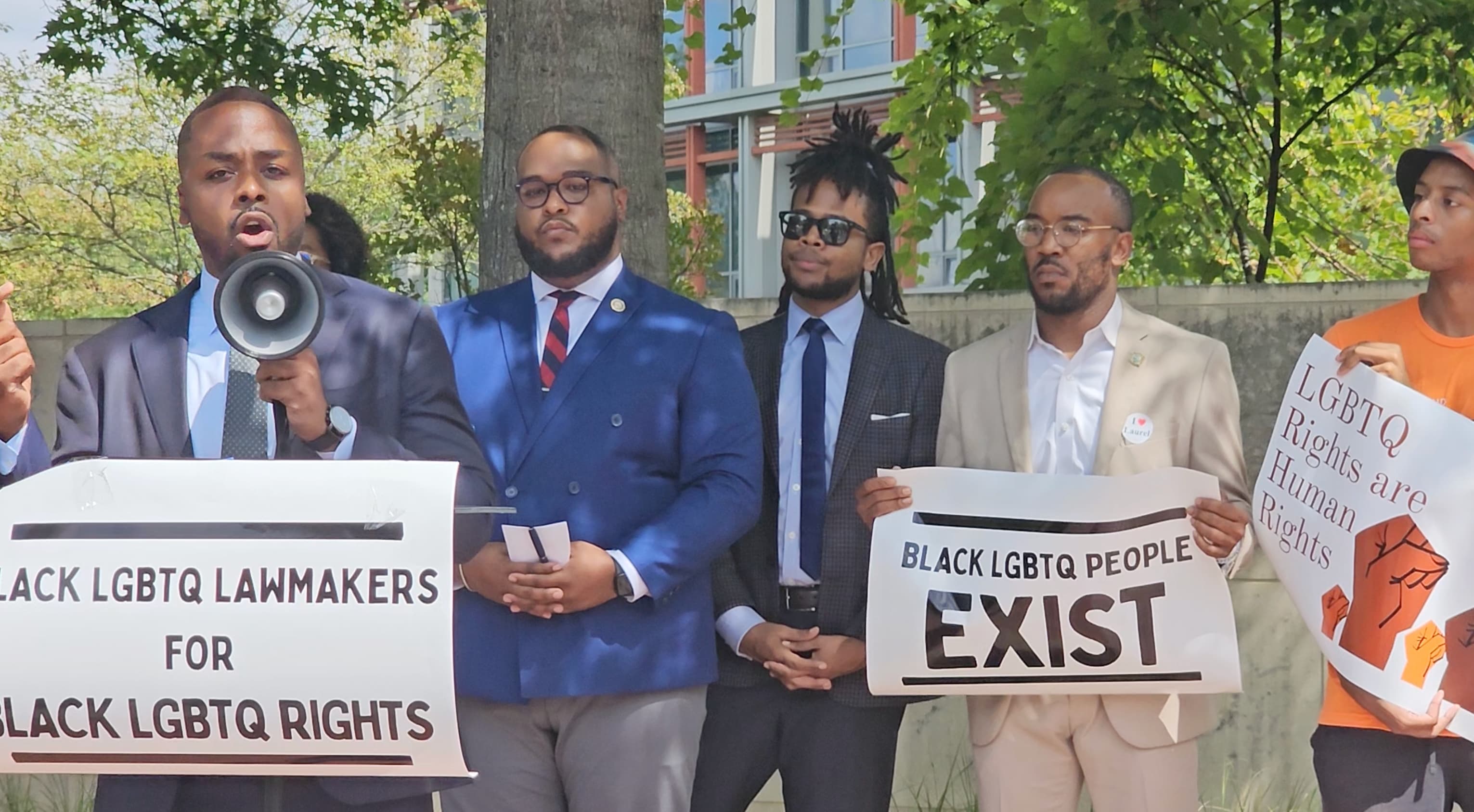 Zachary Parker and fellow protesters outside the Nigerian Embassy on Tuesday